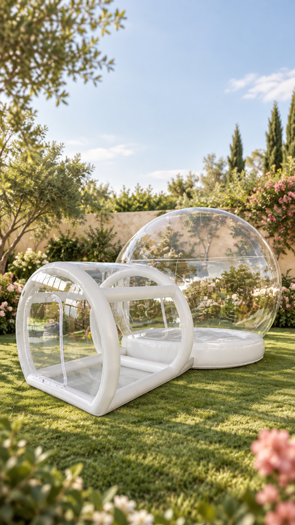 Burbuja transparente en el jardín